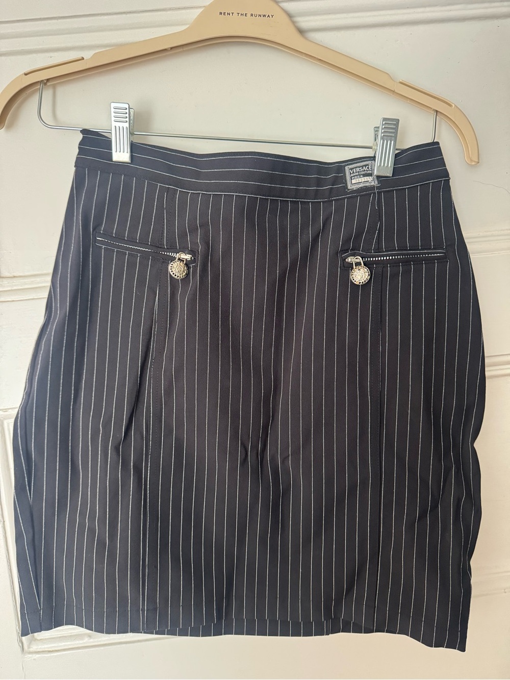 Versace Collection Vintage Black Pinstripe Pencil Skirt